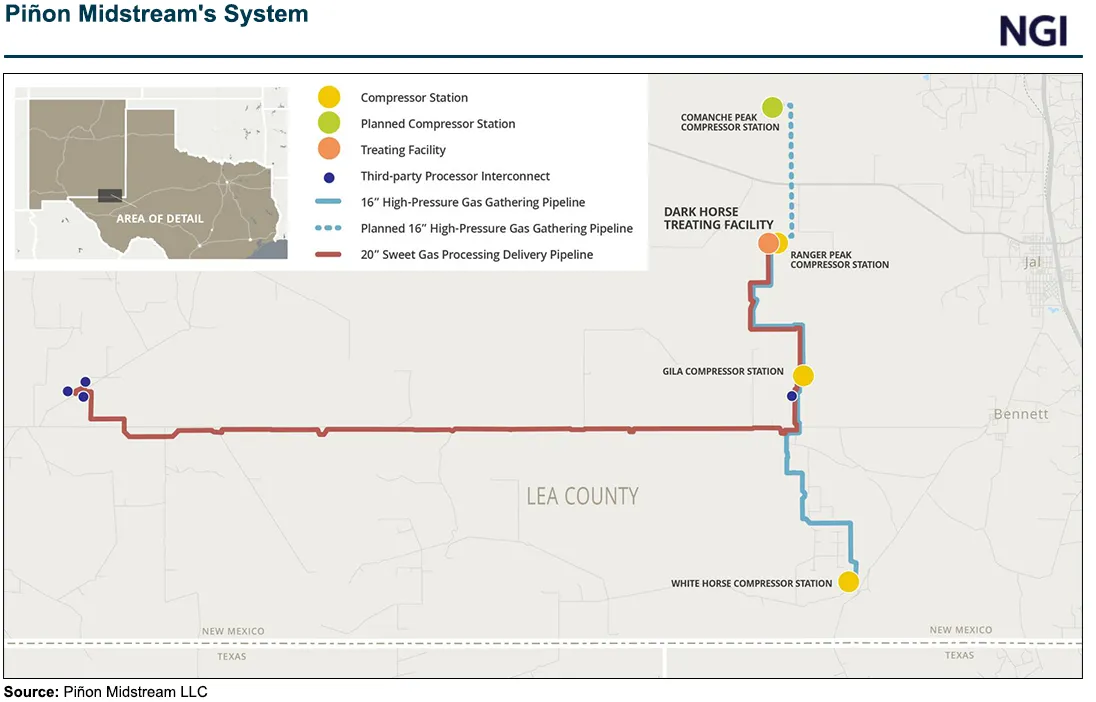Map showing Piñon Midstream's system